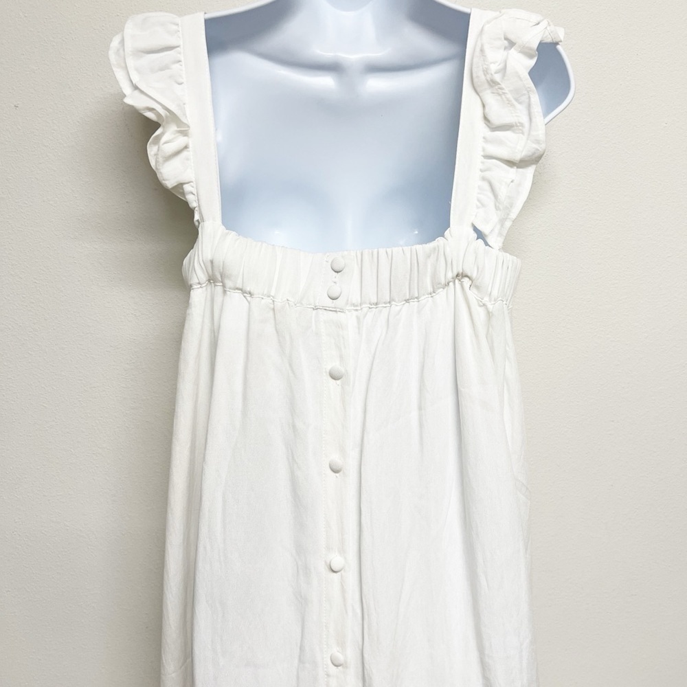 Mable Womens White Linen Boah Ruffle Sleeve Button Up Back Midi Dress Size M - Picture 5 of 8